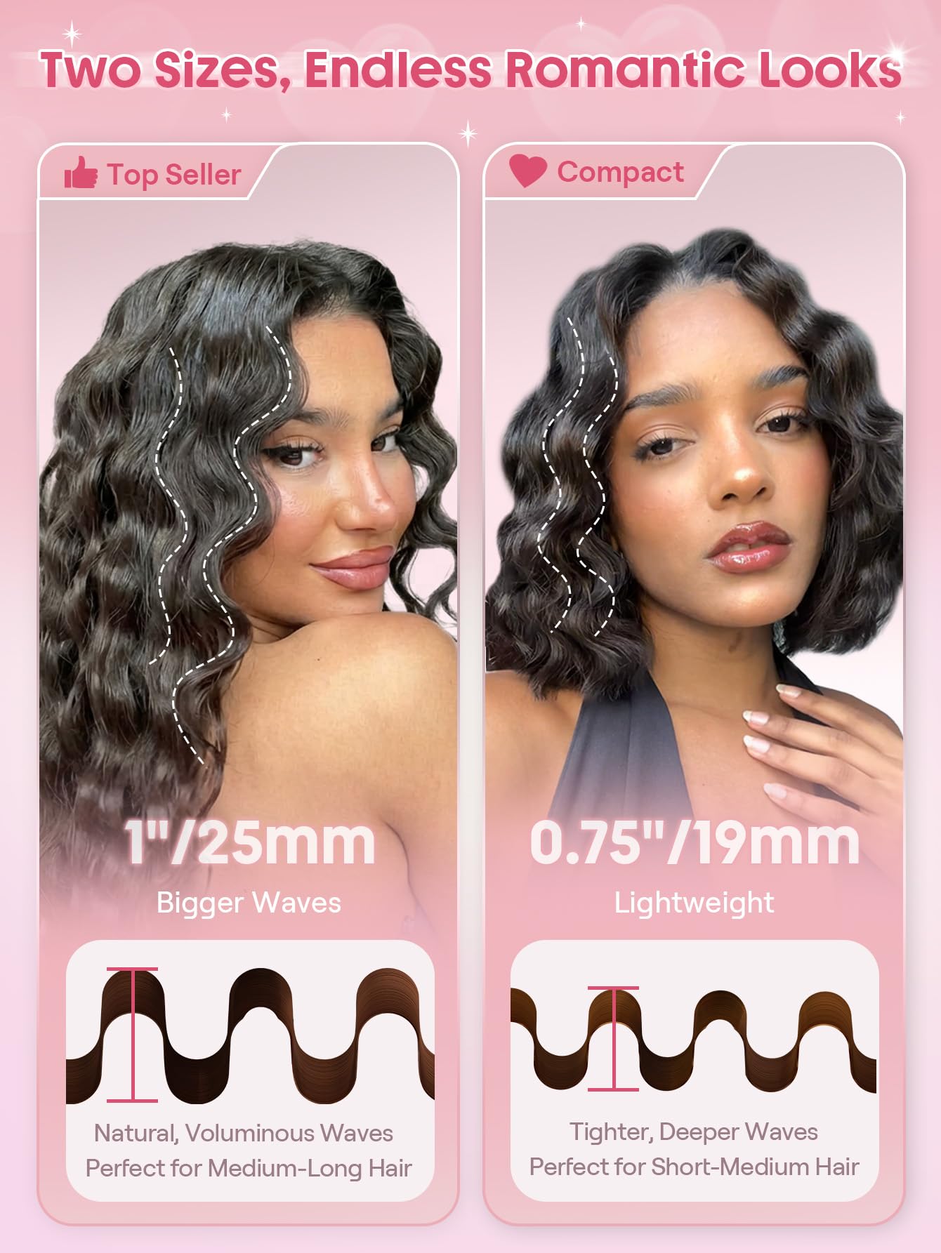 SHEGLAM Rizador Doble Barril Rosa - Ondas Beach Waves, 5 Temperaturas, Anti-Quemaduras, Doble Voltaje (25mm)