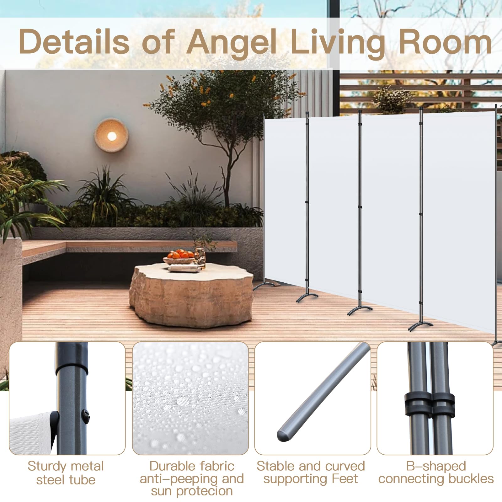 Angel Living Grande Paraventi a 4 Pannelli, Elegante Decorazione, Divisorio Pieghevole, Divisorio, 333X170 cm (Bianca)