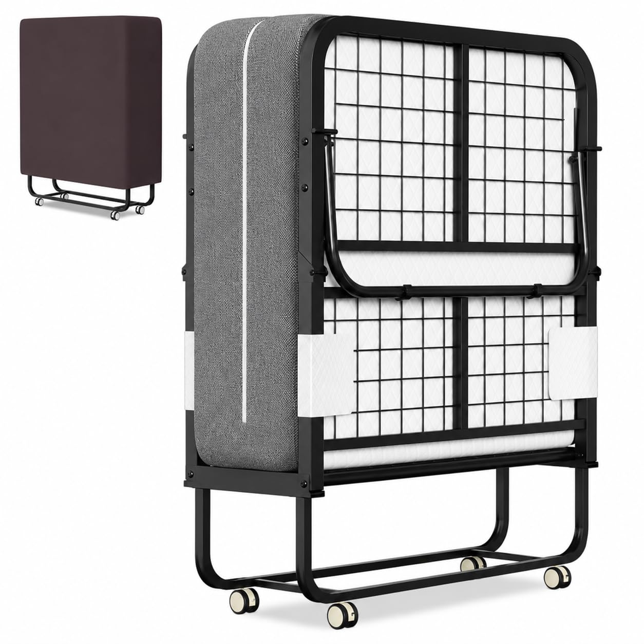 ISOSIL Letto Pieghevole 90 x 200 cm, con Materasso in Schiuma da 13 cm, Telaio in Acciaio al Carbonio, Ruote, Portata 200 kg
