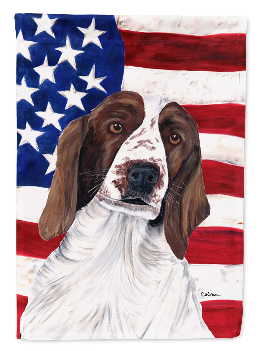 Drapeau américain et Welsh Springer Spaniel pour décoration de jardin et façade de maison