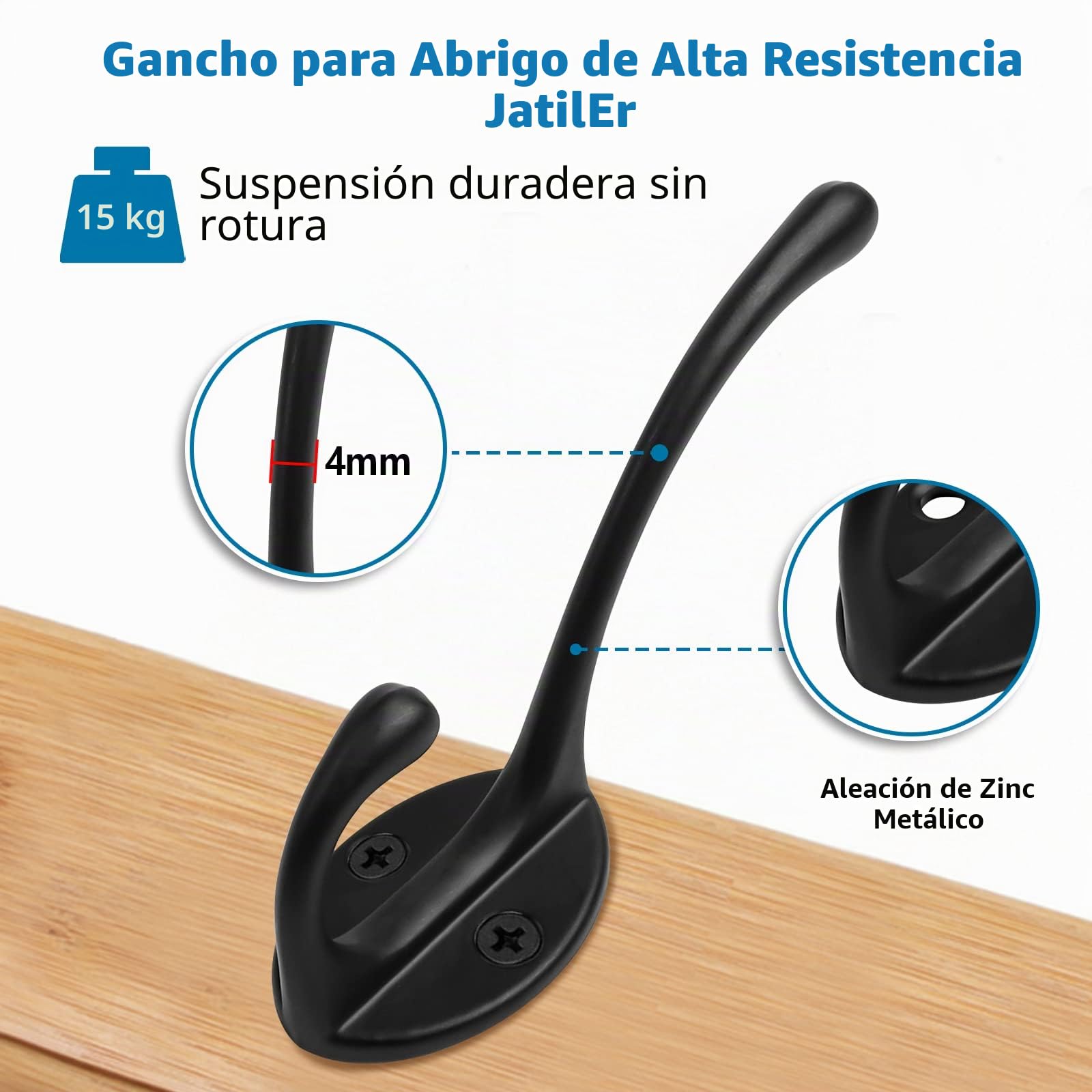 JatilEr 12 Piezas Percha Pared Ganchos Metal Colgadores Pared Dobles Ganchos Colgar Ropa Negro