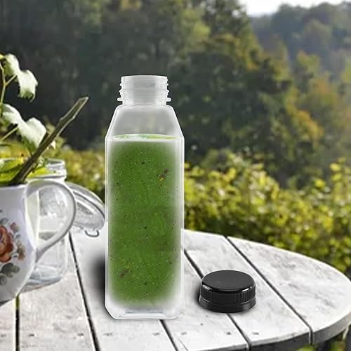 Miniatura 4 de 6 botellas de plástico de 16 onzas con tapas, reutilizables, transparentes, a granel, con tapas negras resistentes a manipulaciones, para jugos,