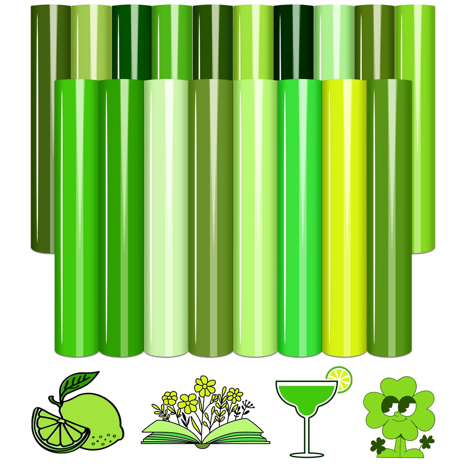 TintnutGreen HTV Heat Transfer Vinyl - 18 Sheets 12" x 10" Light Green HTV Iron on Vinyl for T-Shirts, Hat, Clothing