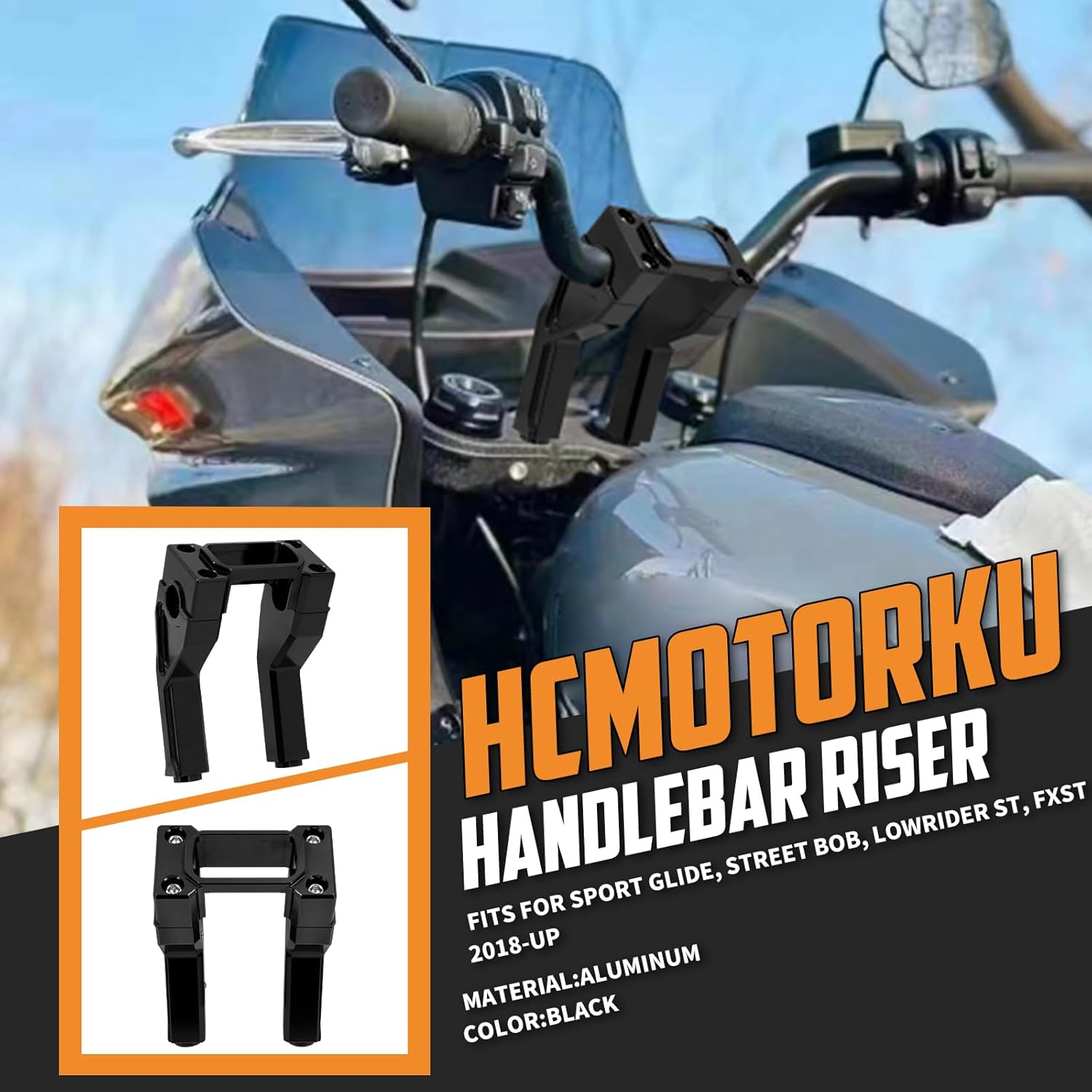 Motorcycle Handlebar Risers Handle Bar Riser Fit For Harley Softail Sport Glide Street Bob Lowrider ST FXST 2018-2023 with 1.0" Clamping Area (Black 6 inch tall)