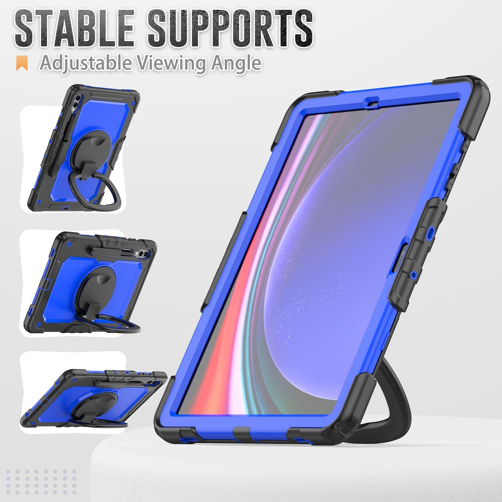Wytrzymałe, odporne na wstrząsy etui z TPU do Samsung Galaxy Tab S9 Plus 12,4 cala model 2023 (SM-X810/X816/X818) dla dzieci, obracany o 360 stopni uchwyt stojak z osłoną ekranu + pasek na ramię