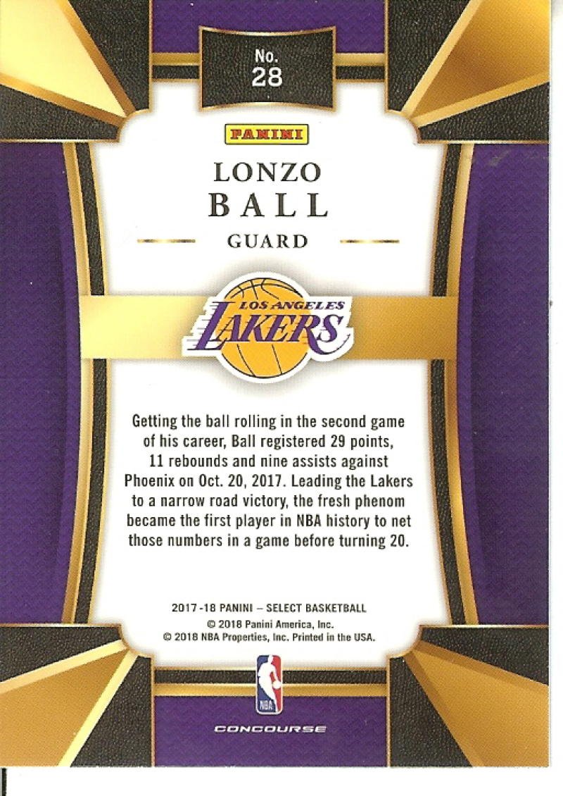 Amazon.com: 2017-18 Panini Select #28 Lonzo Ball Los Angeles