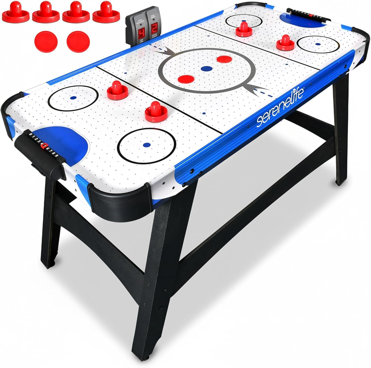 SereneLife Air Hockey Table Game - Compact Arcade Table for Kids and Adults, Air Powered Play Surface, Scratch Resistant Finish, Puck and Pusher Set for Game Room and Apartment Play
