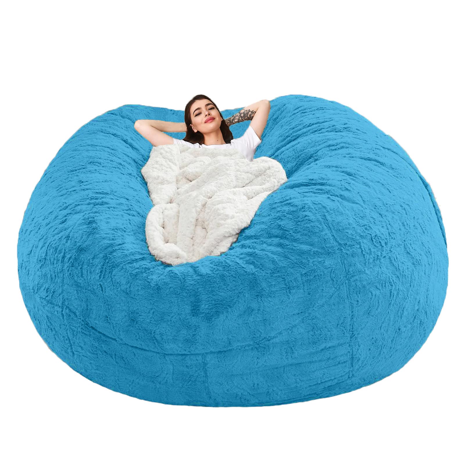 Giant Bean Bag Chair Cover(No Filler),Oversized Round Soft Fluffy PV Velvet Washable Lazy Sofa Bean Bag Bed Cover for Adults, Living Room Bedroom