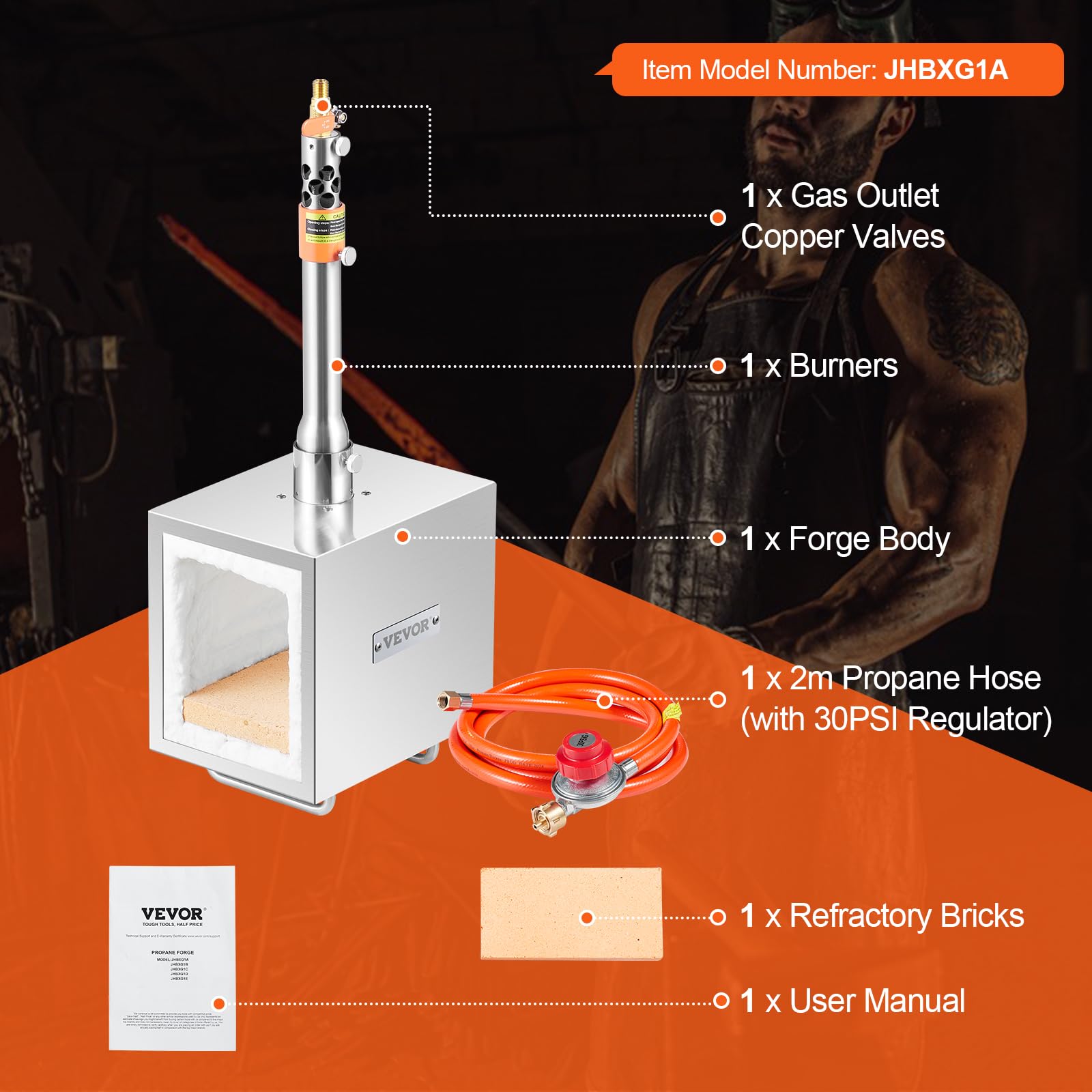 VEVOR Forja de Propano Portátil Forja de Herrero 1 Quemador Forja de Gas para Herrería 2600°F/1427°C Equipos de Forja de Gas de Acero Inoxidable Cuadrados Gran Capacidad para Forja de Metales