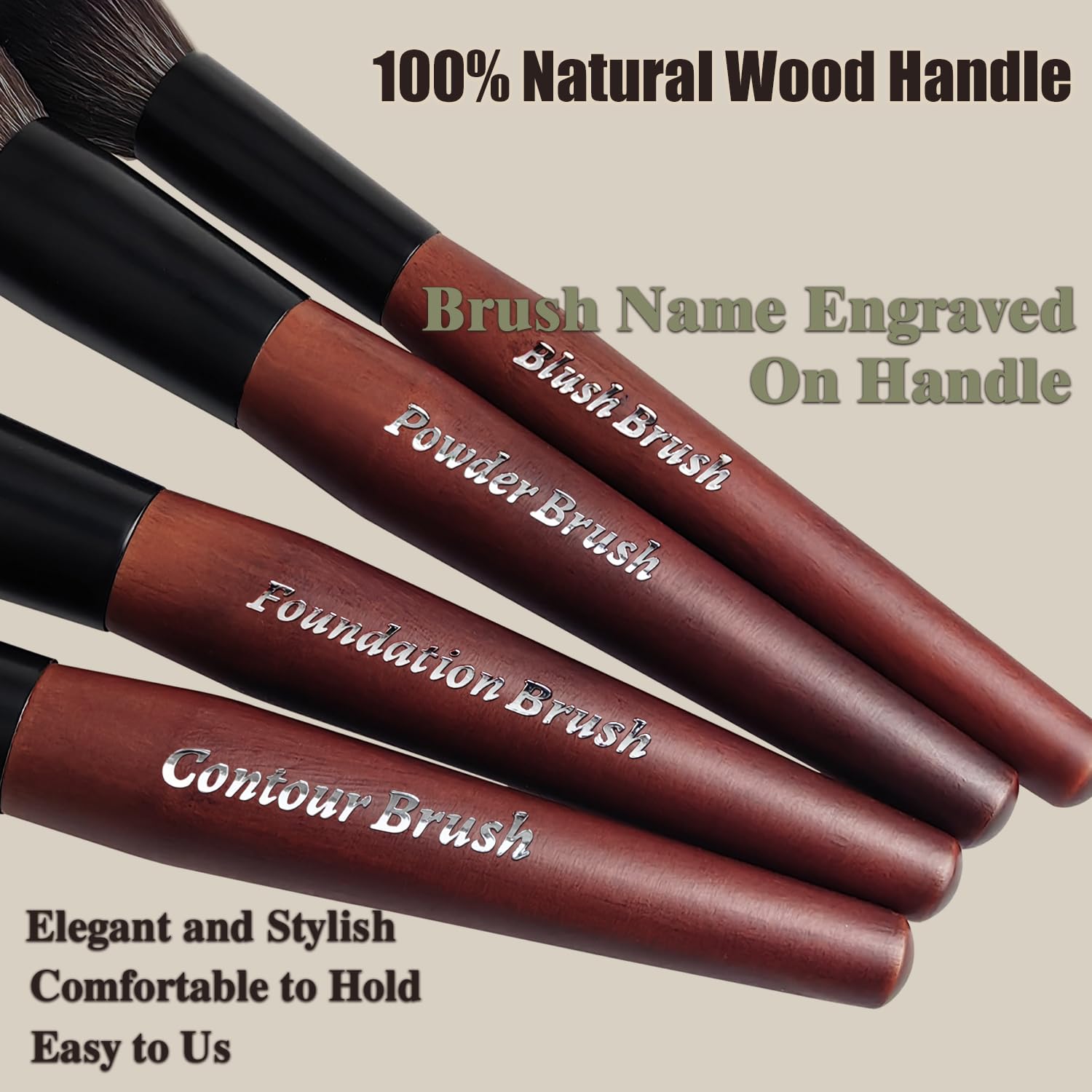 Juego de brochas de maquillaje, 16 piezas, cerdas sintéticas, asas de madera (negro)