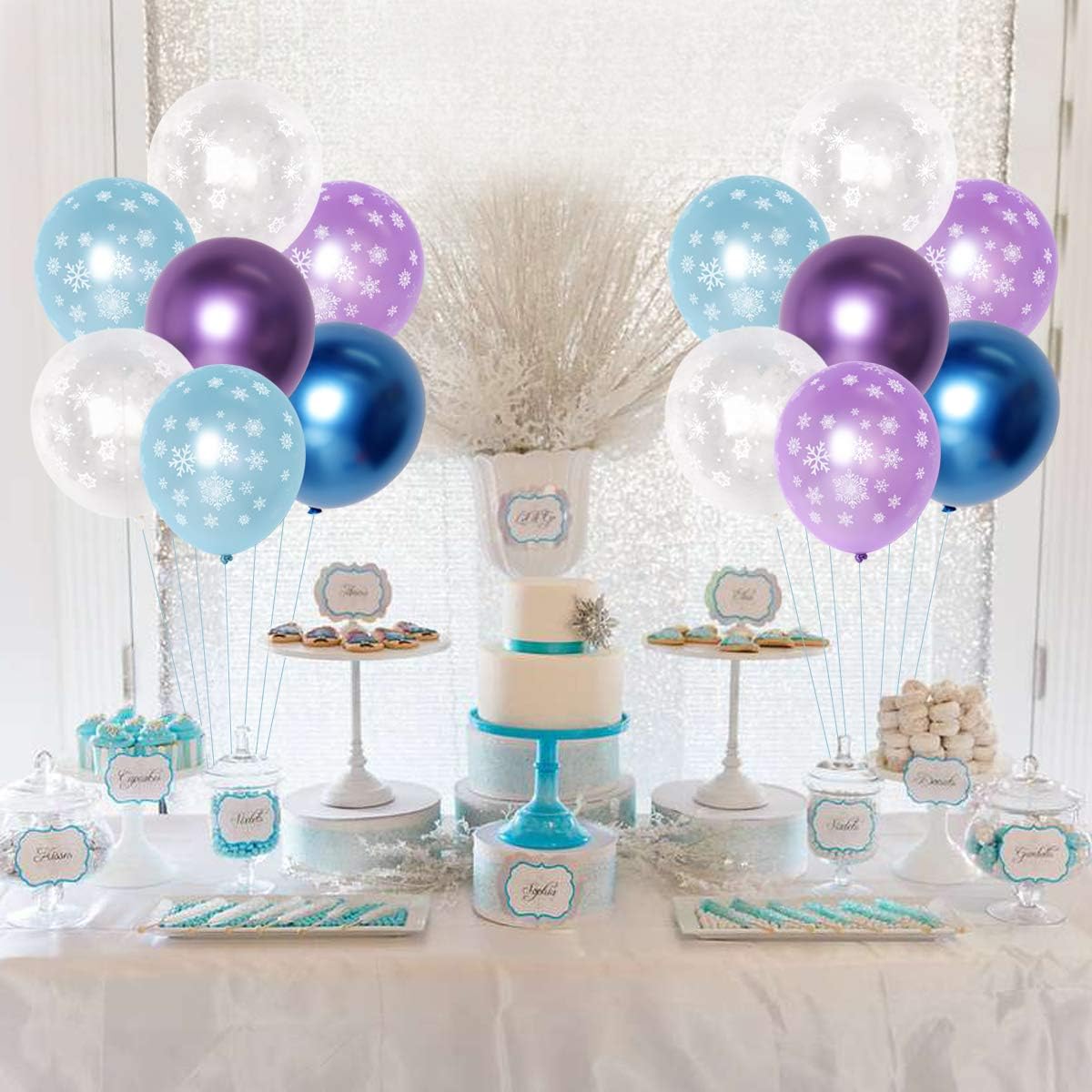 Snowflake Balloons Blue and Purple for Winter Baby Shower Decorations Boys Winter Wonderland Party Decorations Girls 30 Pcs