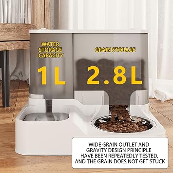Cat Feeder, Automatic Cat Food and Water Dispenser Automatic Feeder, All-in-One Gravity Feeder for Small Dogs, Puppies, Cats, Pets (Grey)