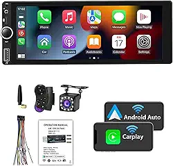 Rádio Automotivo Multimidia 1 Din com CarPlay, Android Auto, Bluetooth, Câmera de Ré e Controle de Voz, Tela Sensível ao Toque de 6.9 Polegadas - Ideal para Caminhões e Carros