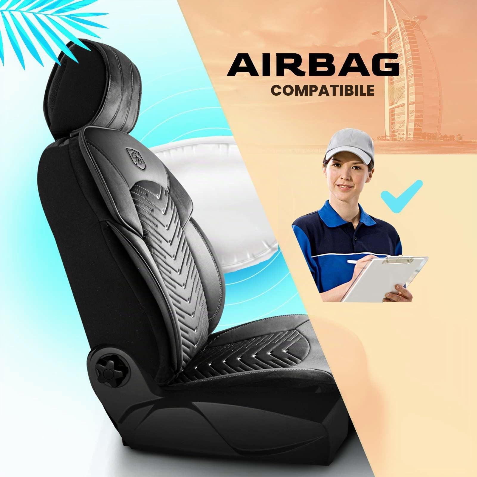Coprisedili universali per auto e SUV – Coprisedili di alta qualità in velluto per sedili anteriori, colore nero, grigio, compatibili con airbag