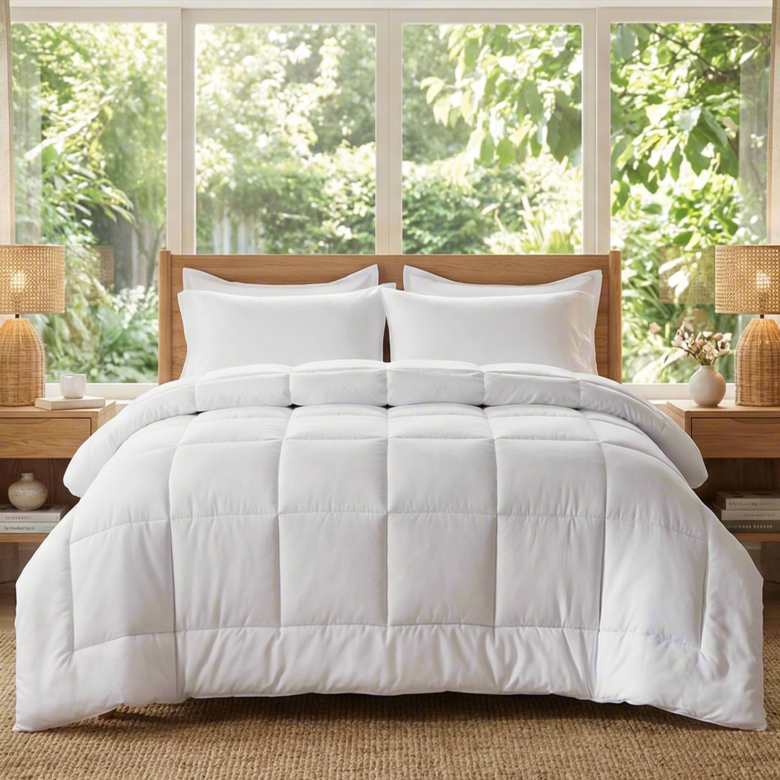Duvet 200 x 200 cm, All-Year Duvet, 4 Seasons, Microfibre, 300 GSM, Soft and Warm Duvet for Allergy Sufferers, White, Hypoallergenic, Breathable, Easy Care Duvet Sleeping Blanket