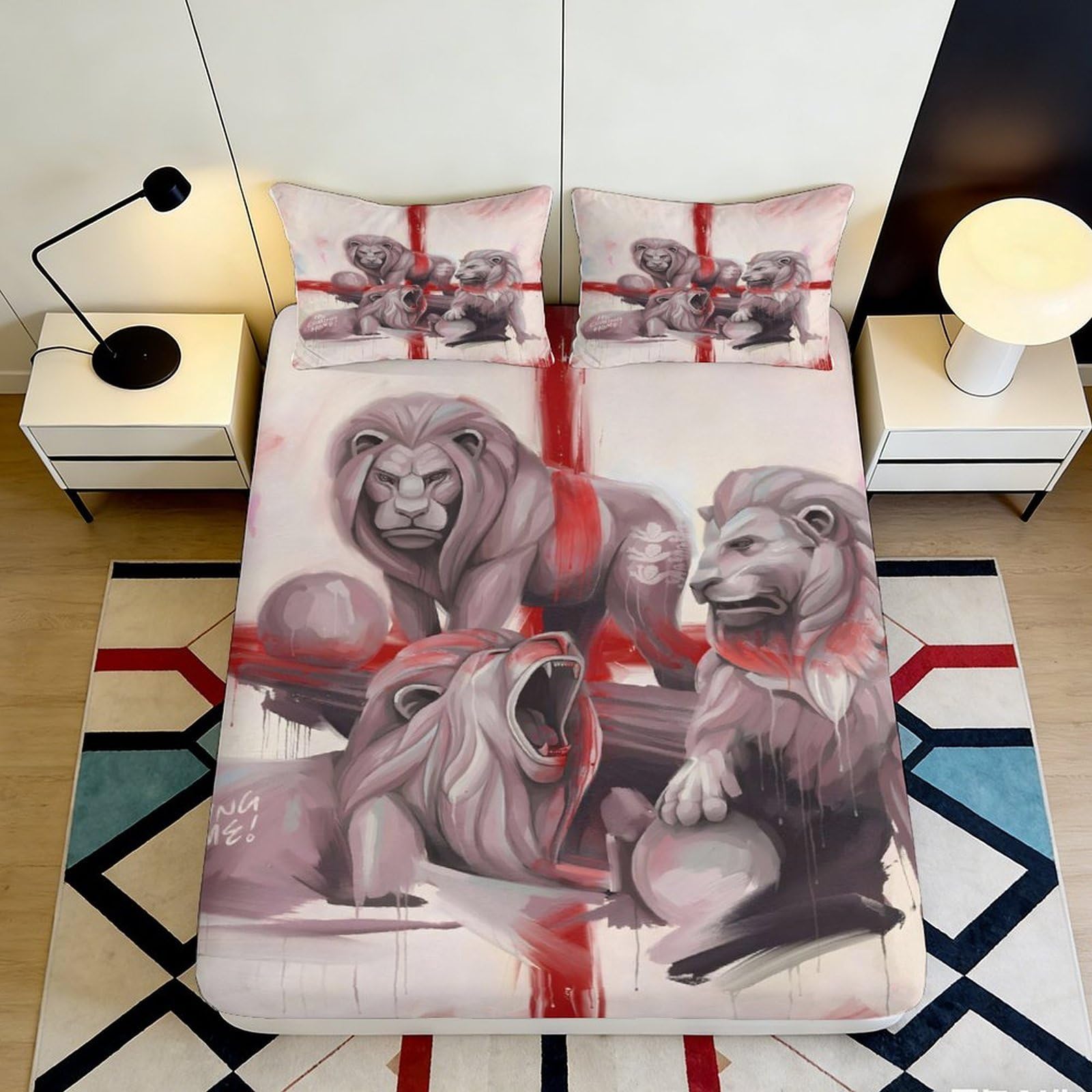 Uxinyoume Style-6 3D Printed Lion Family Fitted Sheet Microfiber Soft Animal Pattern Bed Sheet For Bedroom Dorm Mattress Cover Decor 90X200x25cm