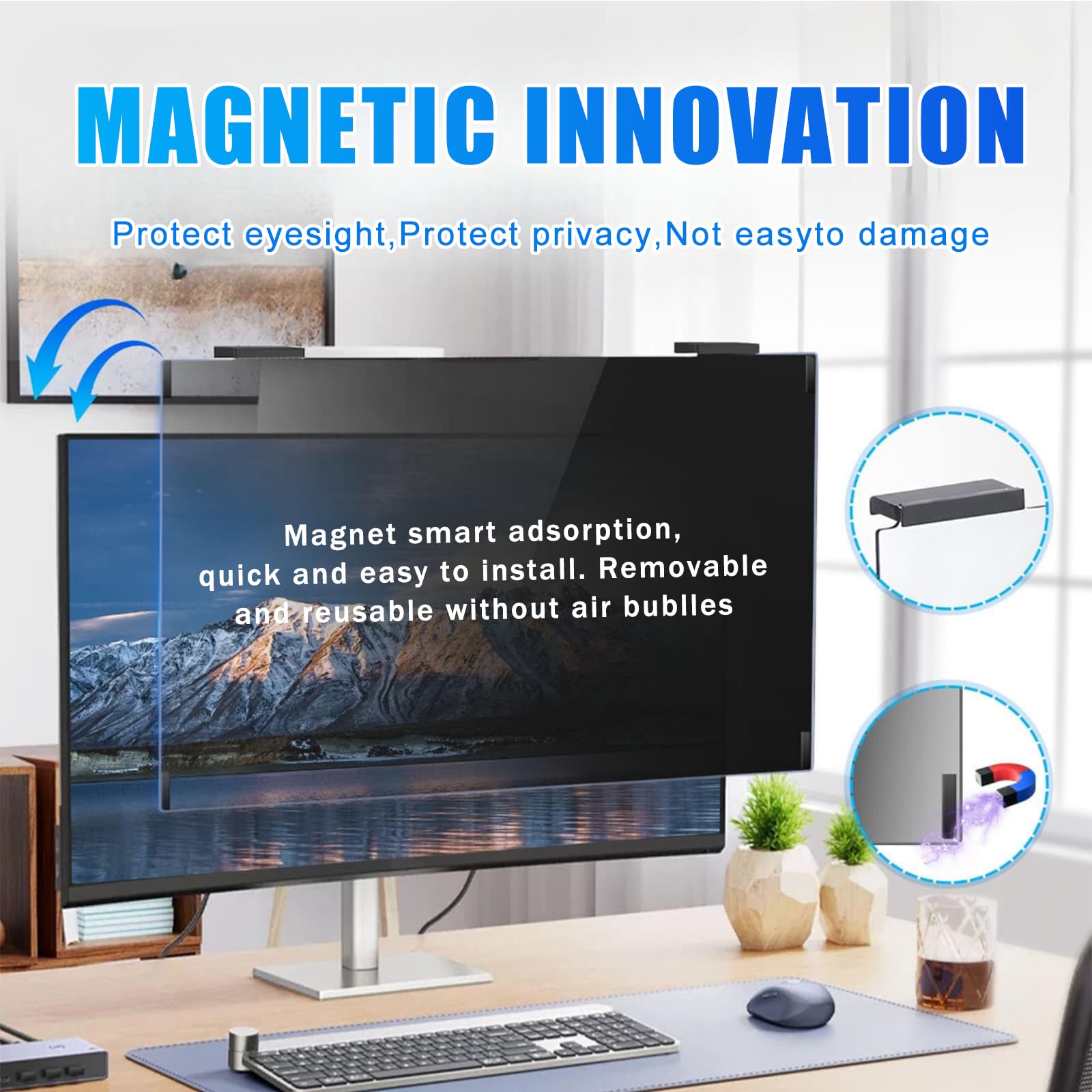 Filtro de pantalla magnético de privacidad para monitor de computadora de 24 pulgadas 16:9/16:10 | Protector de filtro de computadora de luz azul extraíble antirreflejos