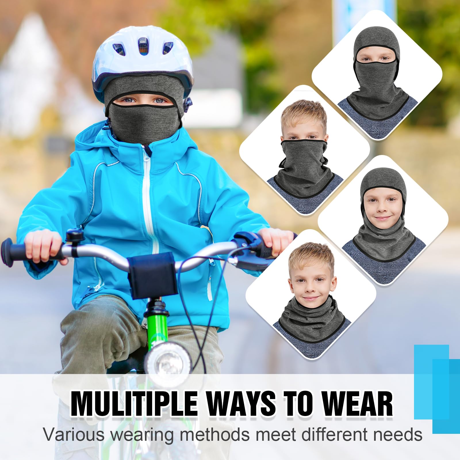 Pasamontañas Térmico Niños 6-14 Años, Invierno Multifunción Prueba de Viento Forro Polar Cálido Máscara de Esquí de Ciclismo Sombreros Gorro con Calentador de Cuello, Mascarilla para Niños Niñas