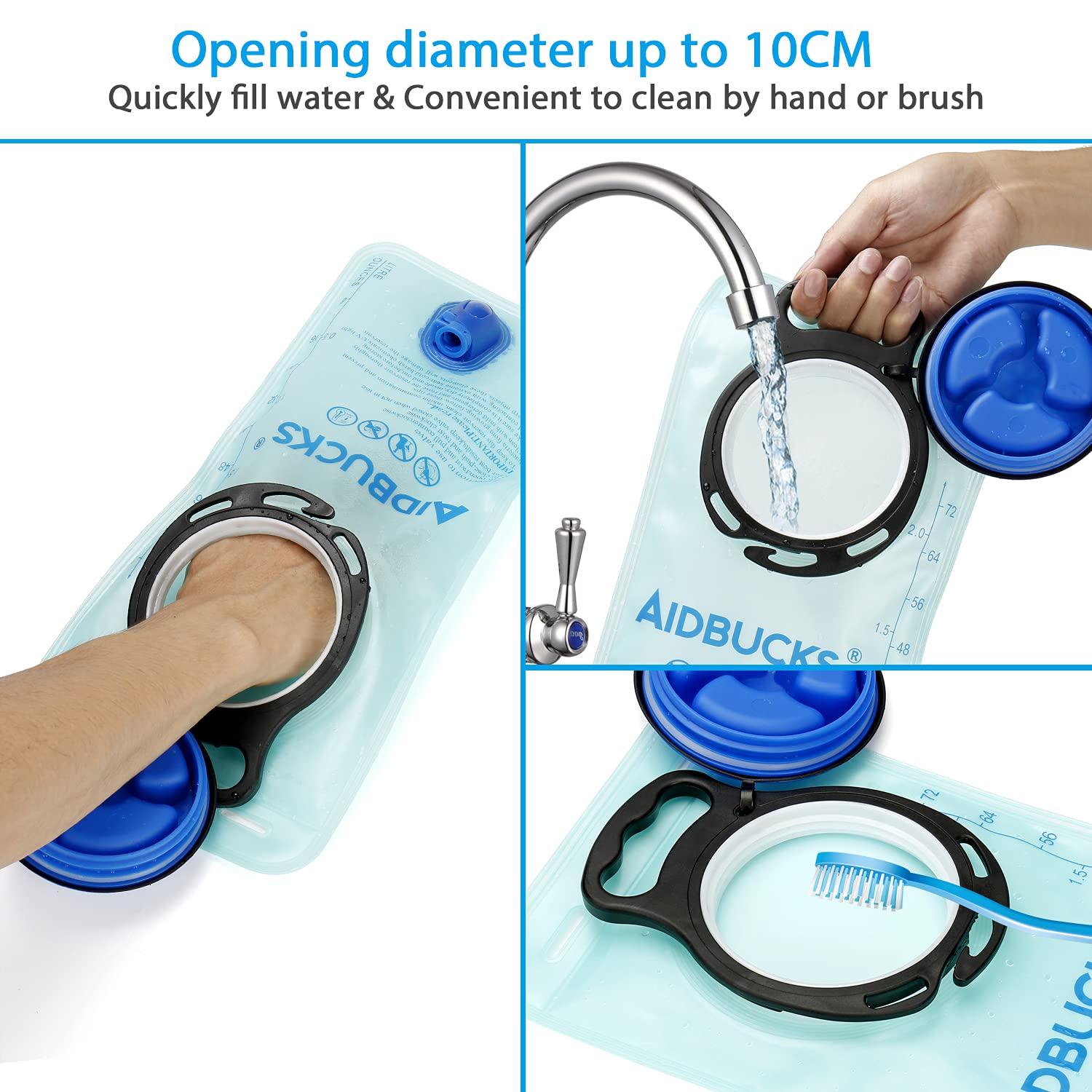AIDBUCKS 2L Sacca Idratazione Sacca del' Acqua Sistema di Idratazione Vescica Portatile con Valvola Mordente - BPA Gratuito Antibatterico per Zaino Idratazione, Ciclismo, Escursionismo, Camminata