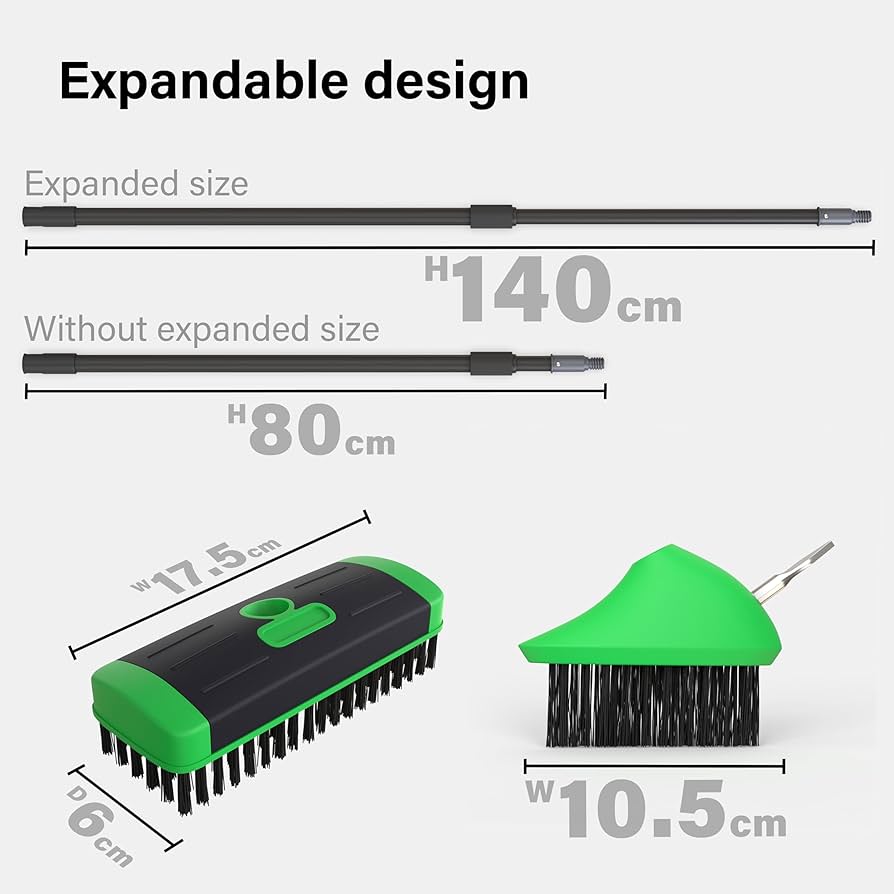 3 In 1 Telescopic Weed Remover Brush Wire Head Paving Decking Clean Scrub Moss Weed Remover Tool Wire Brush Scraper Set With Metal Broom & Weed Removal Head Green