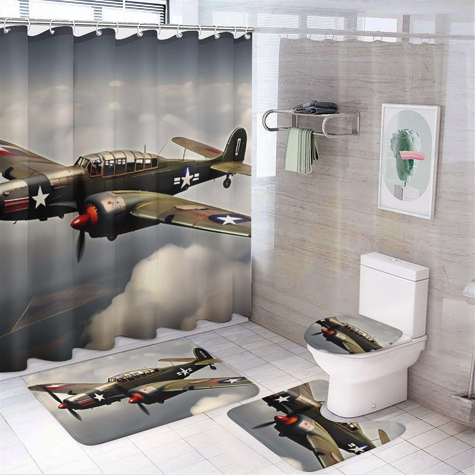 Tapis de douche antidérapant pour éviter les glissades avec kit housse de toilette en polaire