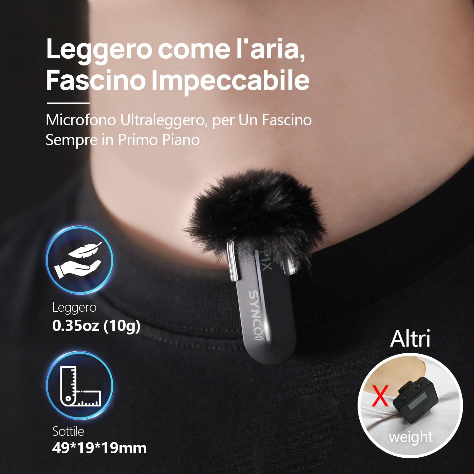 SYNCO Microfono Lavalier Wireless per iPhone, P1XL Microfono Professionale da Bavero per Tiktok, YouTube, Streaming, Registrazione Video Vlog, Microfono Wireless per iPhone 14/13/12/11/SE...