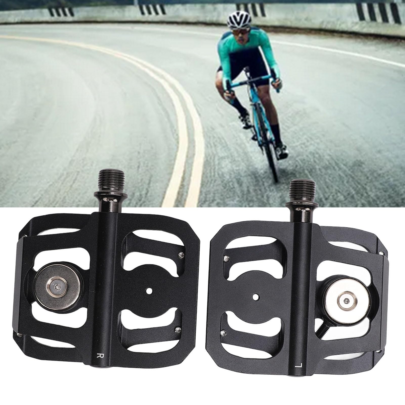 Pedales de bicicleta con rodamiento DU sellado, pedales de plataforma plana de aleación de aluminio con eje de acero y interfaz roscada universal