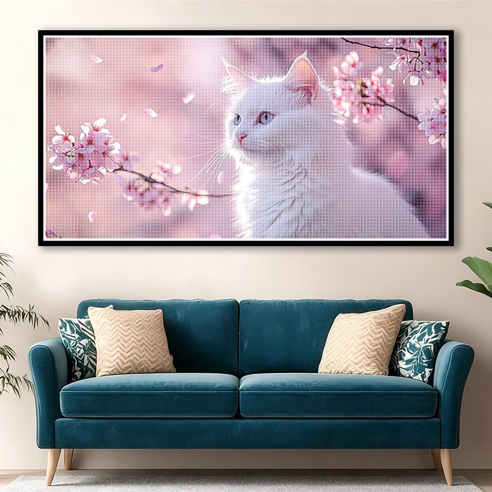 Diamond Painting Grande 120x60cm Gato Diamond Painting Adultos, DIY Flor Pintura de Diamante Manualidades Adultos, 5D Cuadrado Rhinestone Bordado Punto de Cruz Art para Home Decoration Regalo 0J-765