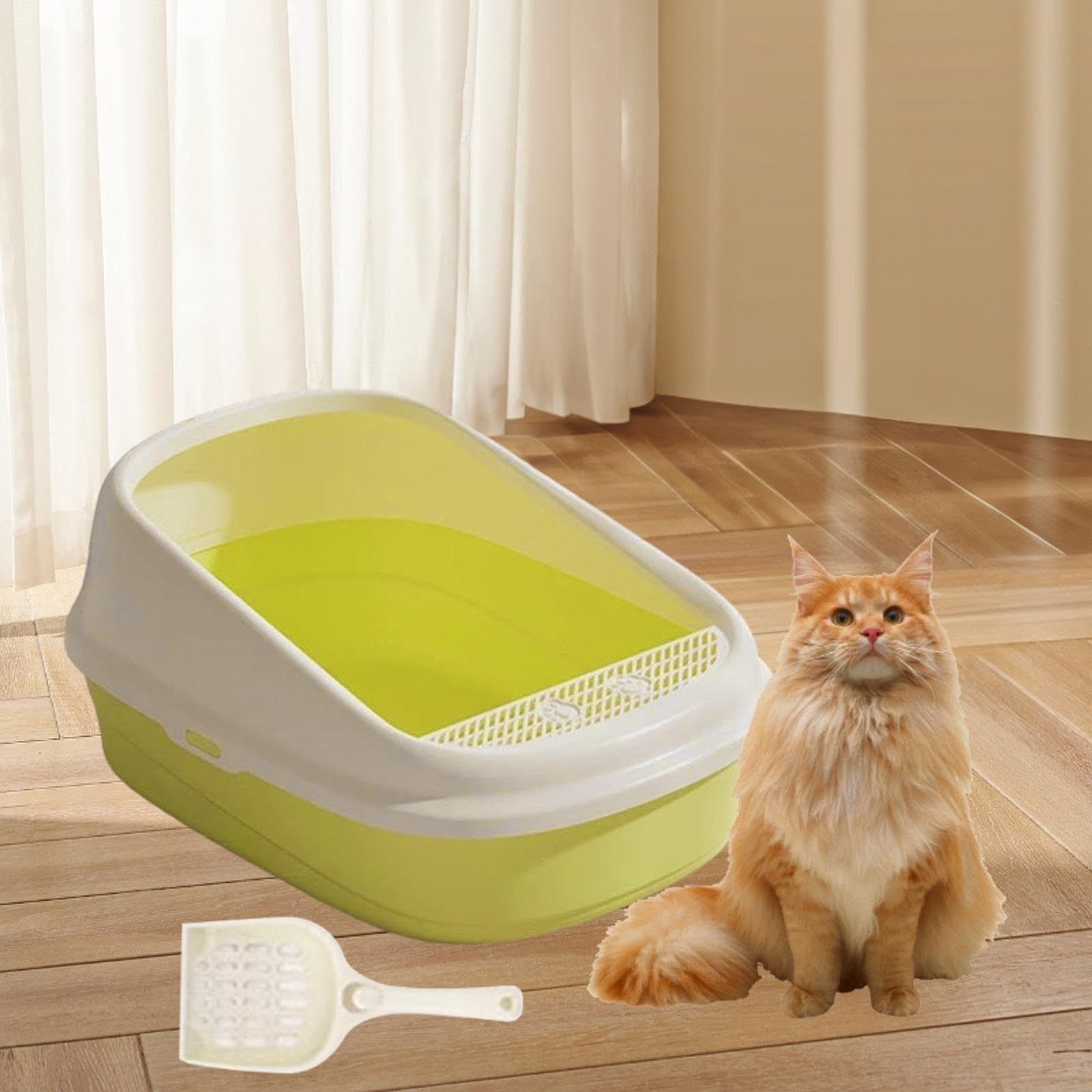 Katzenklo Halbgeschlossen Katzenstreu Box Katzen Toilette Katzenkiste Katzenwanne mit Trittschutzplatte Und Hoher Umrandung Glatte PP Fläche für Langl, XL Grün