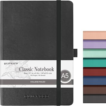 Lined Journal Notebook, Black, A5 192 Pages, 5.7 in x 8.3 in - 100 GSM Thick Paper Hardcover Journaling Notebook for Work, School,Travel,Daily Planning & Note Taking