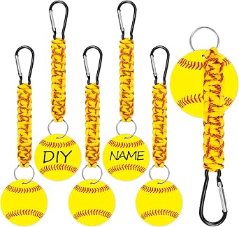 6PCs Ball Braided Lanyard Keychain, Ball Keychain with Hook and DIY Card,Backpack Charms Team Gifts for Sport Fan