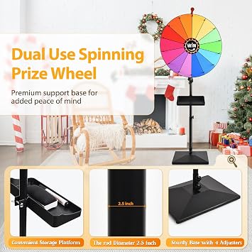 AugFir 24-inch Prize Wheel, Adjustable 32-61 Height Desktop & Floor Stand Spinning Prize Wheel, Storable Prize Wheel Spinner, Suitable for Party, Carnivals and Tradeshow