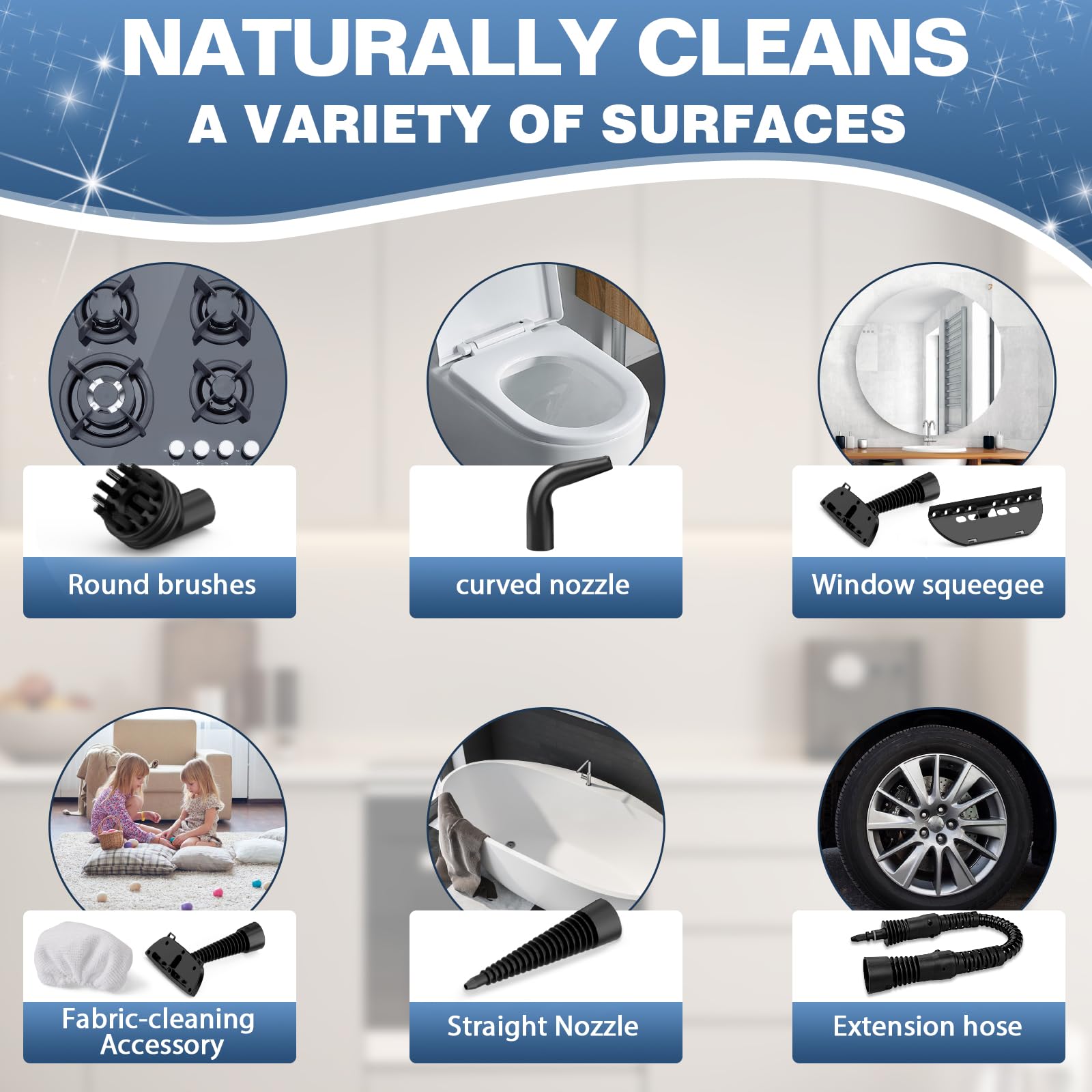 KLONA Handheld Steam Cleaner, Steam Cleaner for Home with 10 Accessory Kit, Multipurpose Portable Upholstery Steamer Cleaning with Safety Lock to Remove Grime, Grease. — view 8