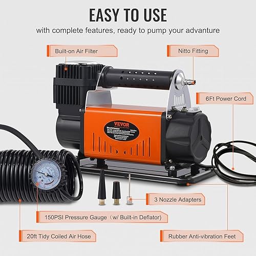 Miniatura 6 de Inflador de neumáticos 6CFM con medidor de presión, compresor de aire resistente de 12 V, inflador de neumáticos portátil de 150 PSI para automóvil,