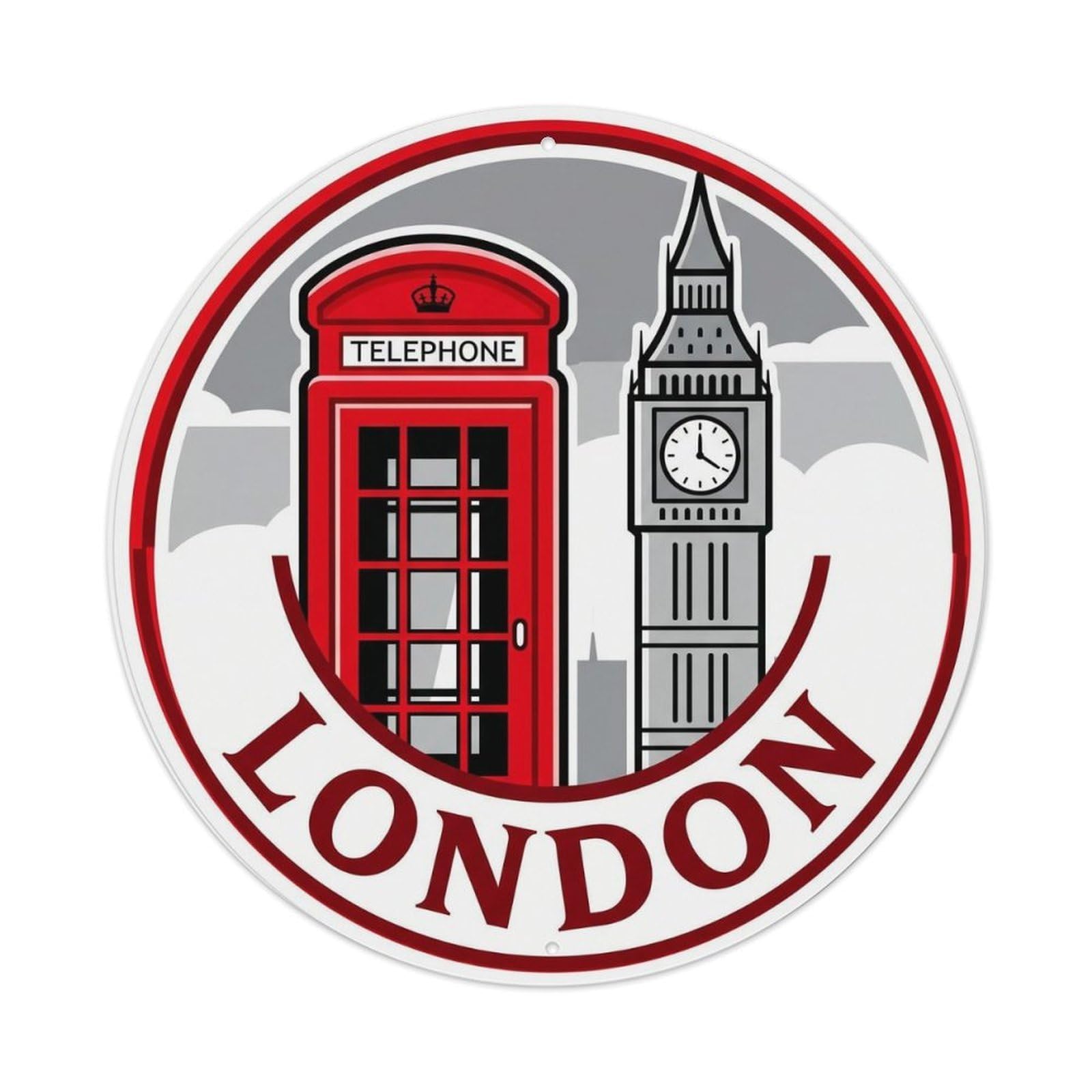 Vintage Travel London Telephone Booth 2 Metal Tin Sign Plaque Wall Decor for Cafe, Club Bar, Office, Home Garden Round Metal Poster 8x8Inch