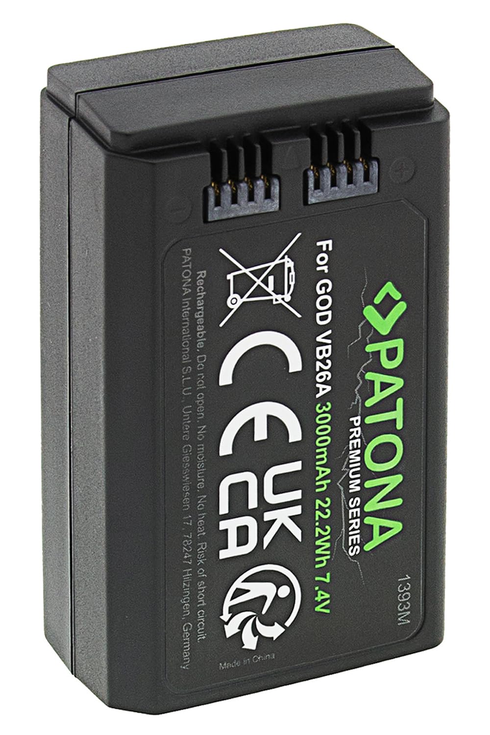PATONA Premium Batteria VB26 3000mAh (7,4V / 22,2Wh) – ricambio per Godox VB26/VB26A/VB26B – compatibile con flash Godox V1 V860III V850III AD100Pro – per fotografi di eventi