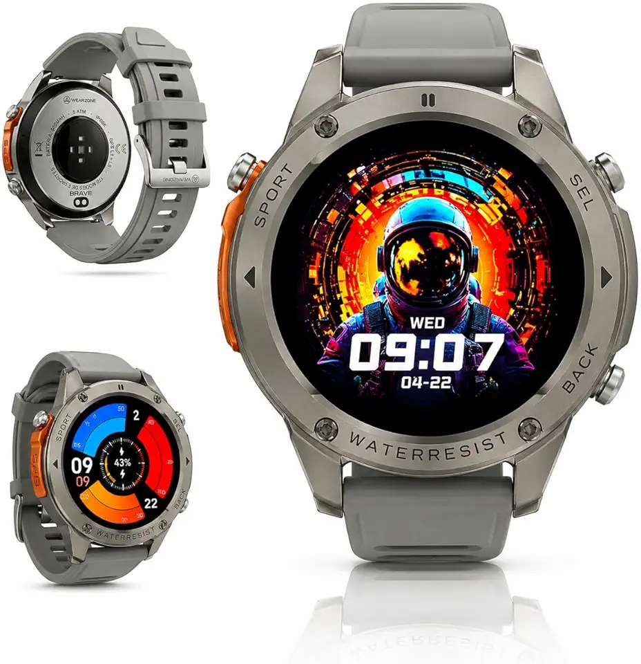 Smartwatch Brave Sport Militar com GPS Duplo, Prova d’Água, Compatível com Strava, Bateria de Longa Duração e Design Robusto – Relógio Inteligente Esportivo (Cinza)