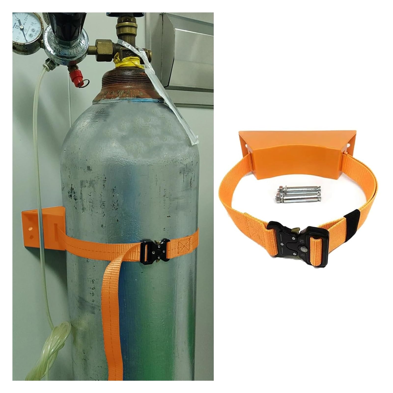 GHHVFEC Oxygen cylinder rack,Adjustable Gas Cylinder Rack for Home/Hospital/Factory - Lightweight Plastic Holder with 39.4" Nylon Straps & Safety Buckle - Durable Orange Cylinder Tank Stan