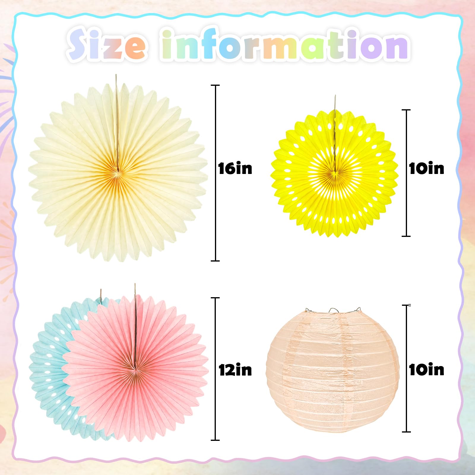 Peywot 12Pcs Pastel Party Decorations Set Hanging Colorful Paper Lanterns Pastel Honeycomb Paper Fans Decorations for Birthday Wall Classroom Baby Shower Wedding