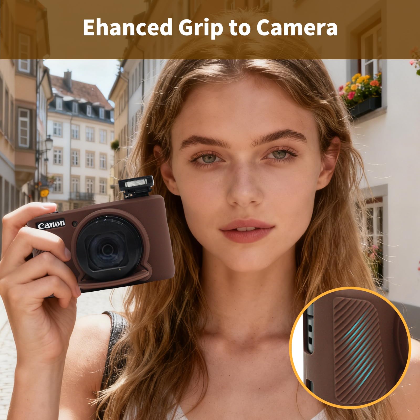 MUZIRI KINOKOO Étui en silicone compatible avec appareil photo numérique Canon Powershot SX740/SX730 HS - Housse de protection en caoutchouc souple avec couvercle d'objectif amovible - Antidérapant et