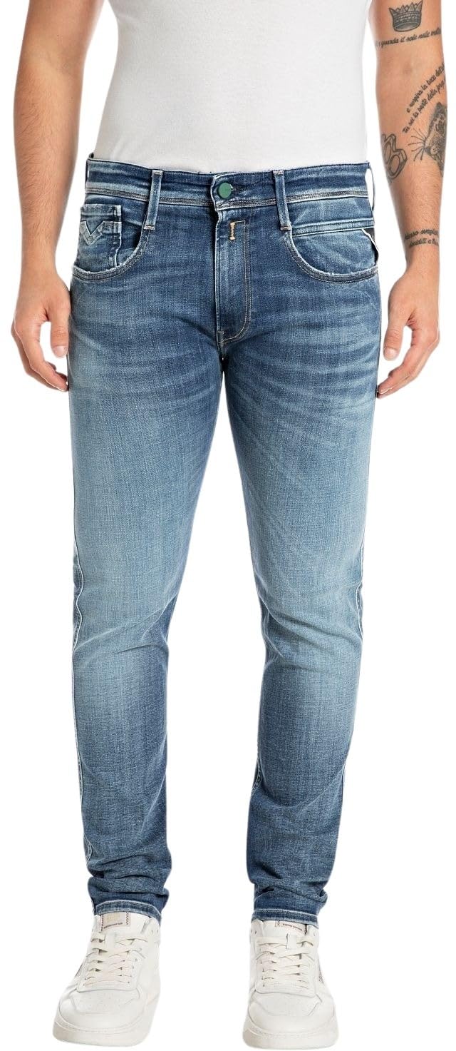 Replay Herren Jeans Anbass Slim-Fit, Blau (Medium Blue 009-4), 28W / 34L