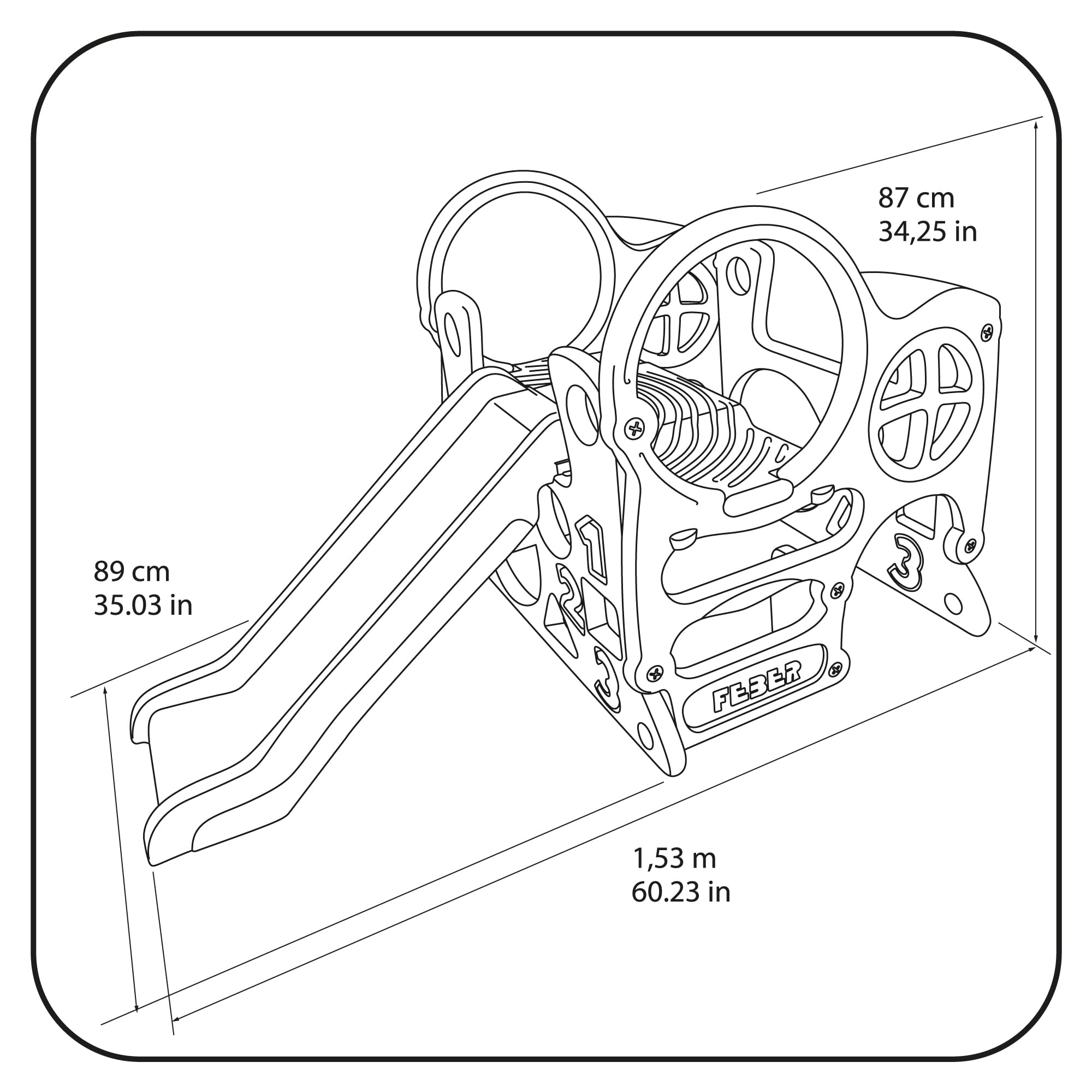 Feber - Centro attività con scivolo, colori resistenti alla luce del sole e alla temperatura, robusto e facile da costruire, peso 13 kg, per bambini dai 2 anni in su, Famosa (FEU18000)