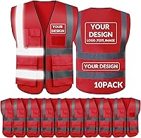 Vista 38 de BeautyWill Chaleco de seguridad con logotipo personalizado, Hi Vis Clase 2, chaleco reflectante de construcción unisex con 5 bolsillos