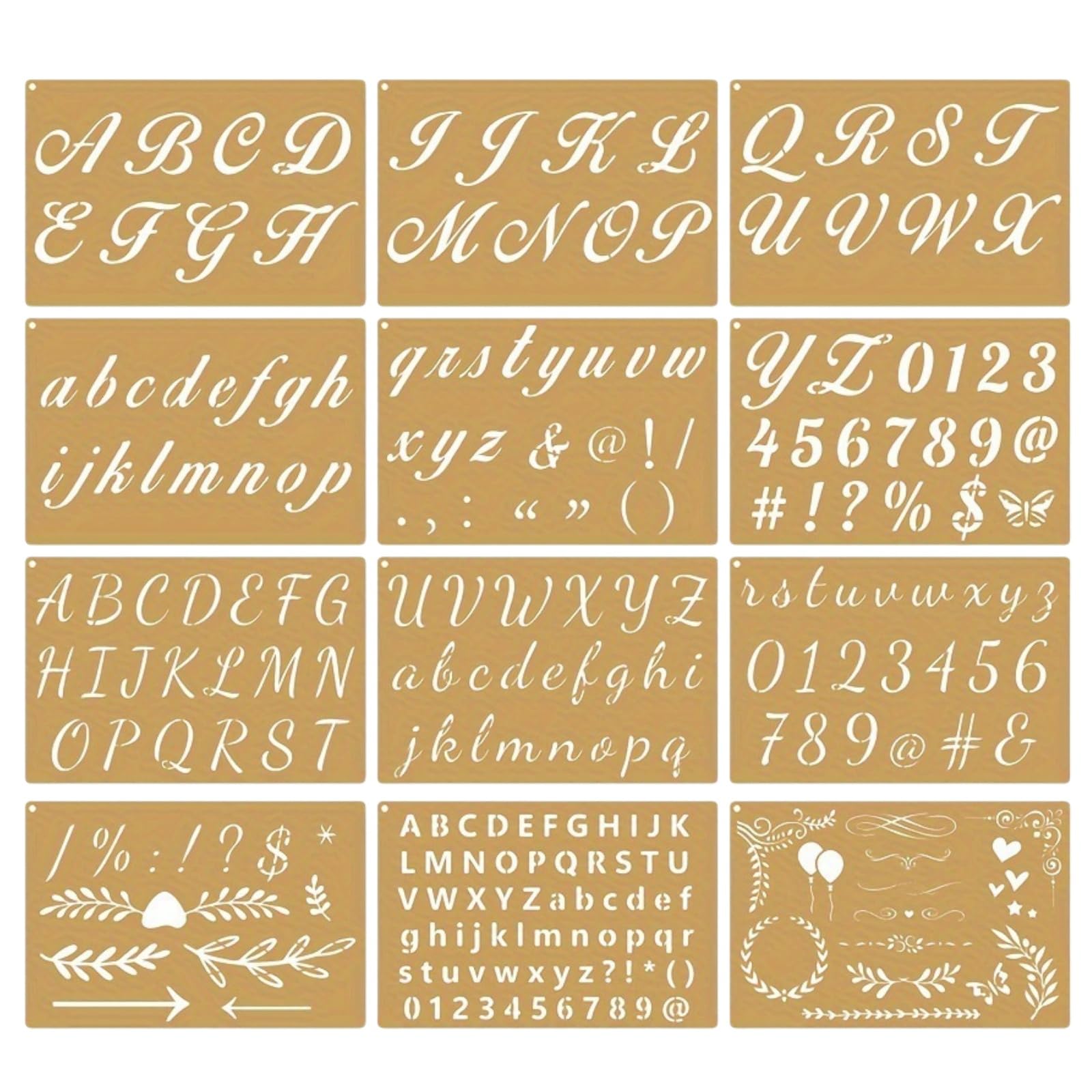 12 Pack Large Letter Stencils for Crafts Reusable,Alphabet Stencils & Number Stencil Kit for DIY Scrapbook Painting Art Projects,Calligraphy and Lettering Stencils