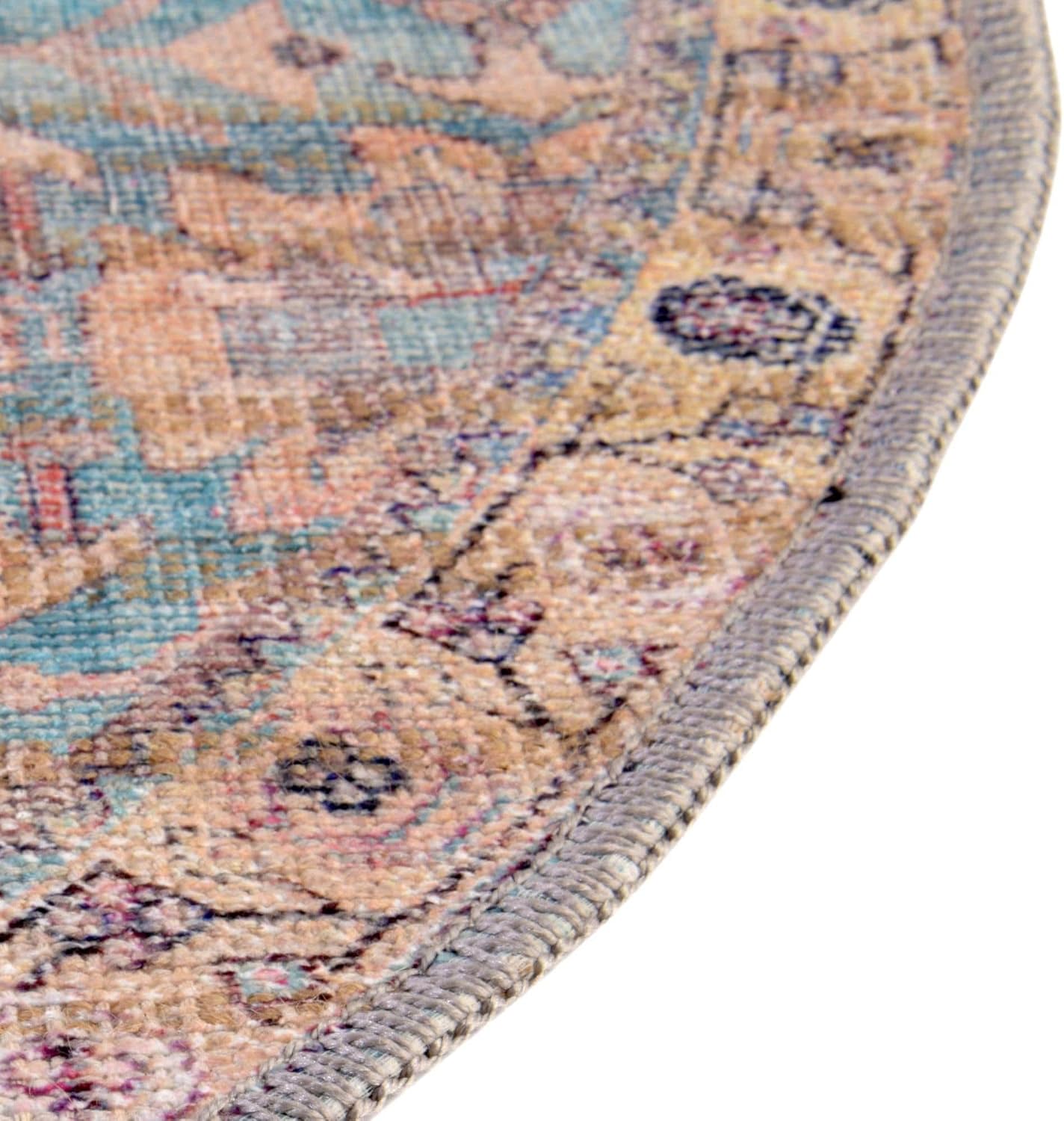 Rugs.com Nostalgia Collection Washable Rug – 3' 3 Round Blue Flatweave Perfect for Kitchens, Dining Rooms