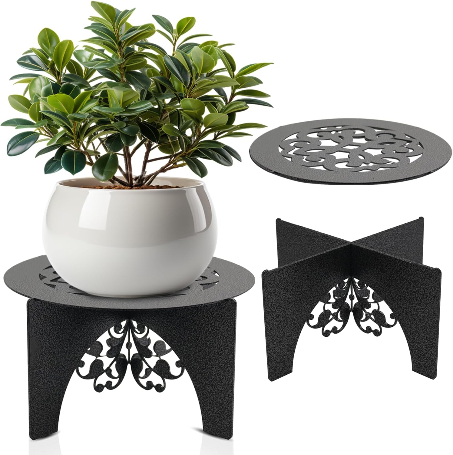 OPUSTAR Small Metal Plant Stand,Rattan Flower Pot Stand