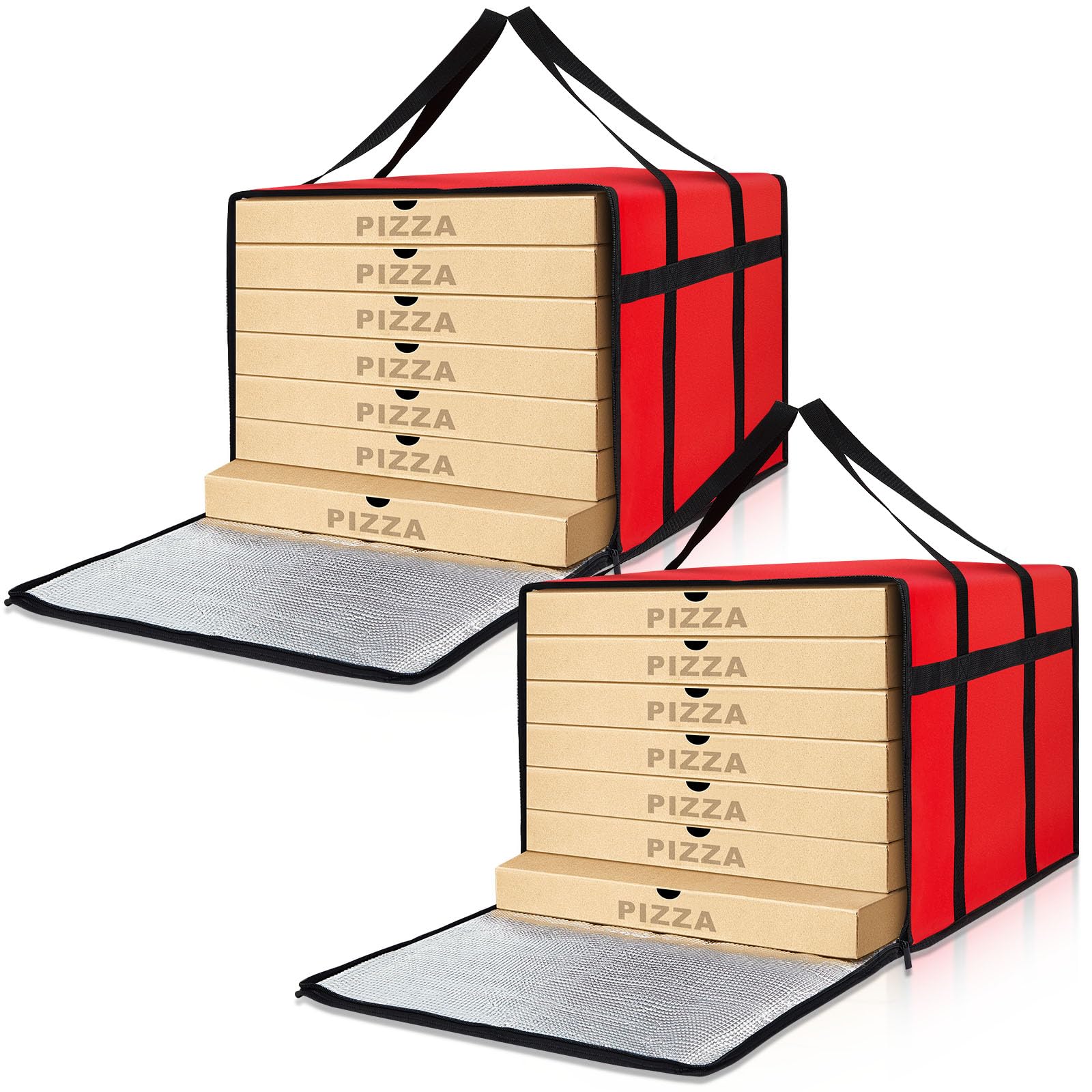 Maxcheck 2 sacchetti isolati per la consegna della pizza, borsa termica per pizza e pizza, riutilizzabili, isolanti, per uso personale e professionale (rosso, 50,8 x 50,8 x 35,5 cm)