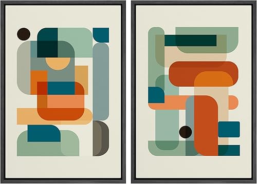 Miniatura 93 de IDEA4WALL Lienzo enmarcado para pared, juego de arte Bauhaus dorado de mediados de siglo, patrón de cuadrícula moderna, ilustraciones con formas