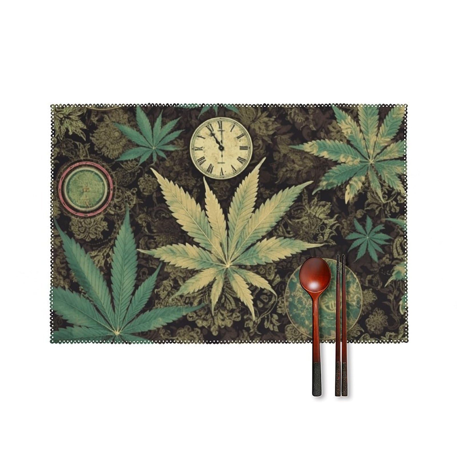 A Puff in Time Weed Marijuana Placemats Set of 4 Heat Resistant Non-Slip Easy Clean Place Mats Washable Rectangular Table Mats Modern Indoor Outdoor Placemats for Party Kitchen Dining