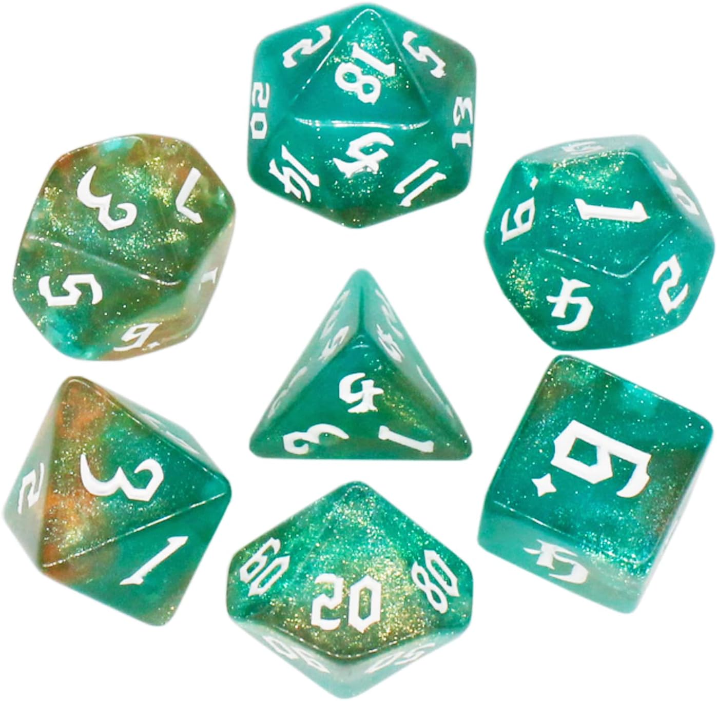 DND Dice 7Pieces, Polyhedral Dice Set ,Cyan&Brown Double